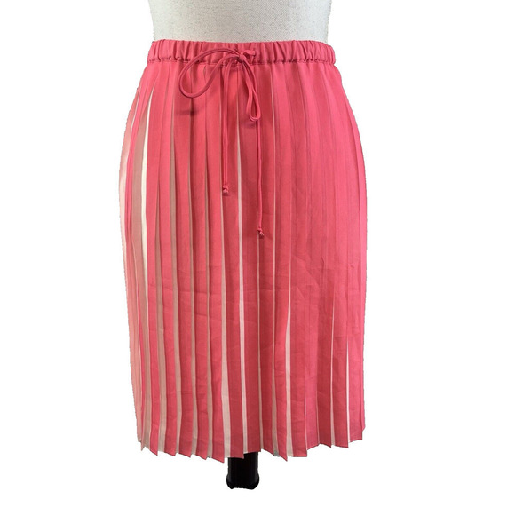 Joe Fresh Skirt size Medium Coral Pink Pleated Knee A Line Sheer Modest Church - Picture 1 of 8